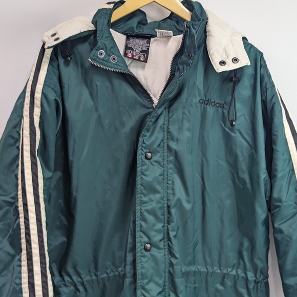 Vintage Adidas Winter Jacket, 90's Adidas 3 Stripe Big Logo Parka Coat - Picture 1 of 15